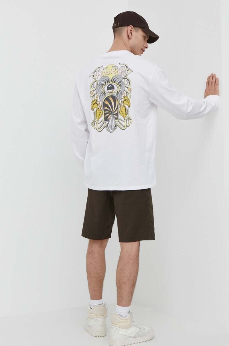 Volcom longsleeve din bumbac culoarea alb