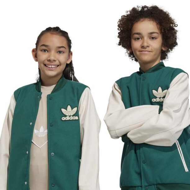 adidas Originals geaca bomber pentru copii culoarea verde