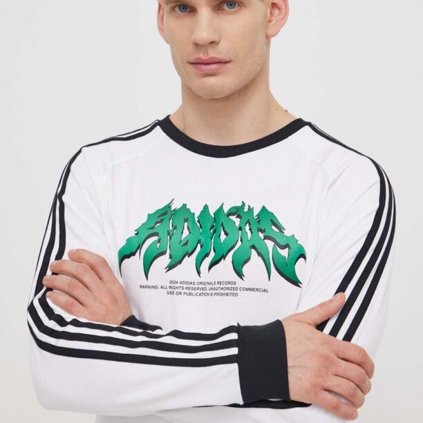 adidas Originals longsleeve din bumbac Flames culoarea alb