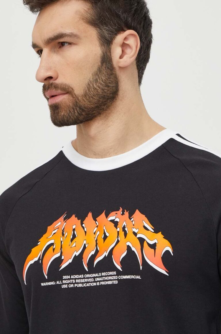 adidas Originals longsleeve din bumbac Flames culoarea negru