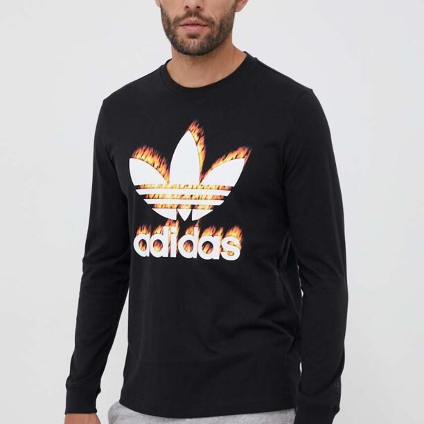 adidas Originals longsleeve din bumbac culoarea negru