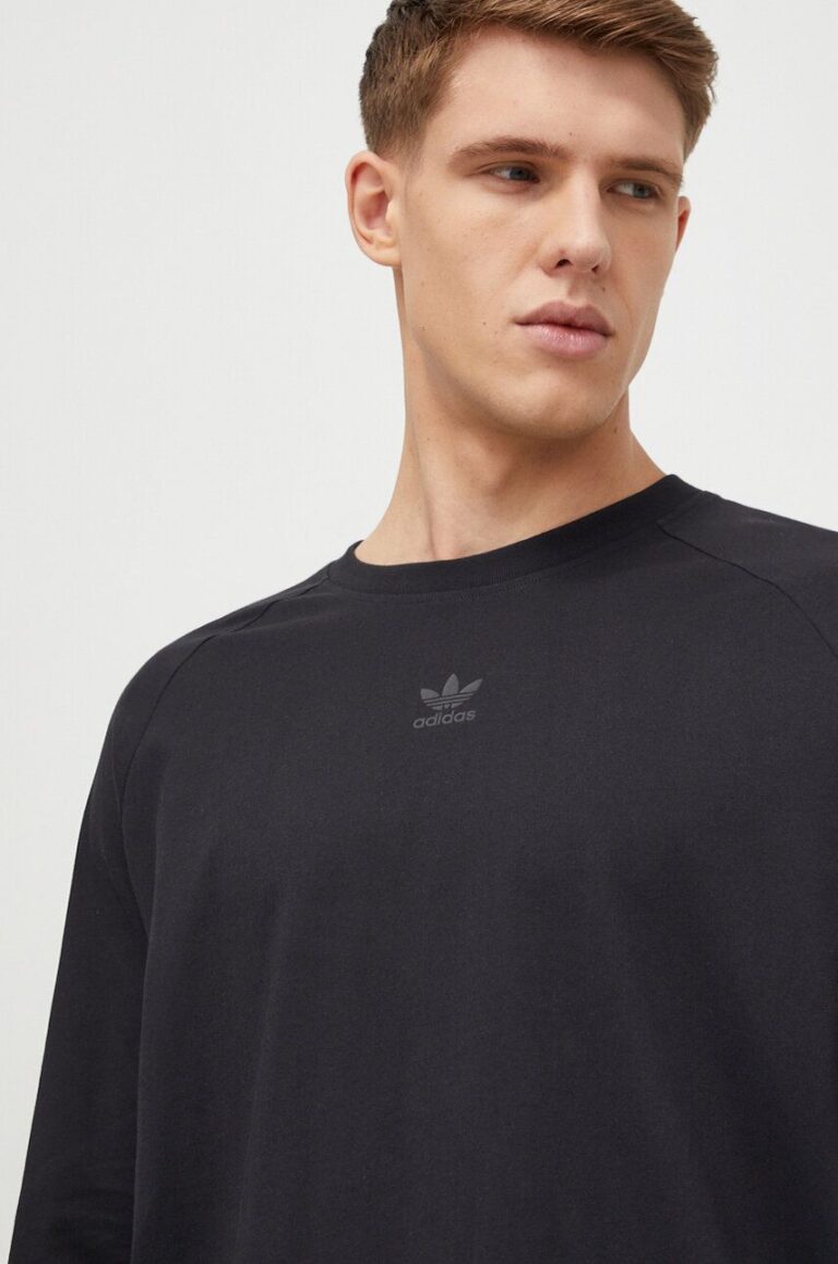 adidas Originals longsleeve din bumbac culoarea negru