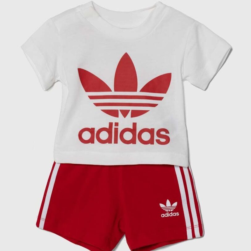adidas Originals set de bumbac pentru bebelusi culoarea rosu