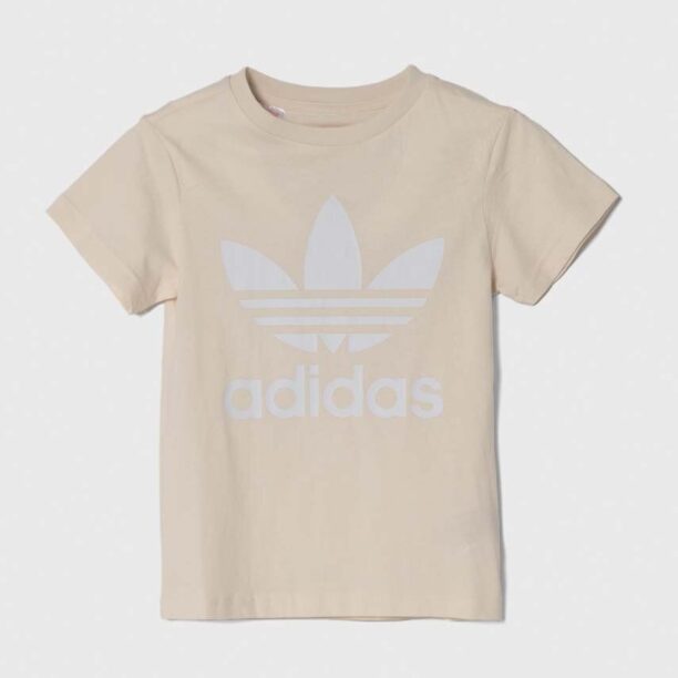 adidas Originals tricou de bumbac pentru copii TREFOIL TEE culoarea bej