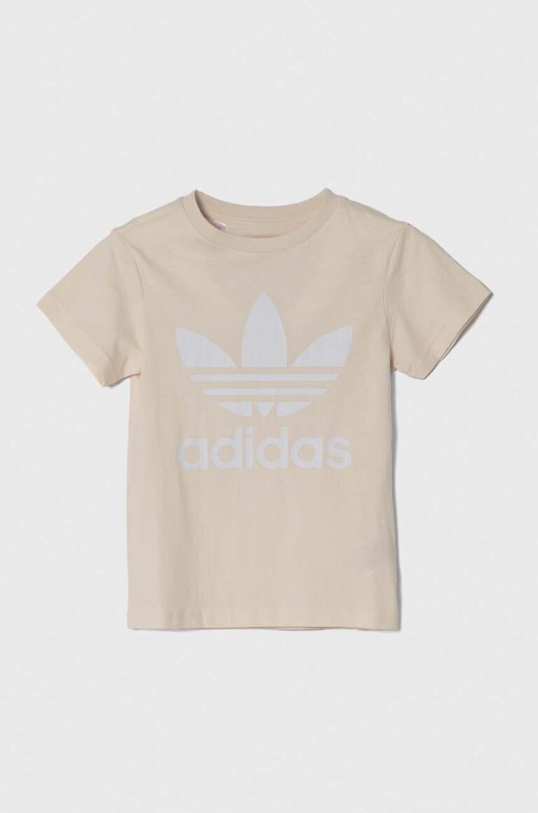 adidas Originals tricou de bumbac pentru copii TREFOIL TEE culoarea bej