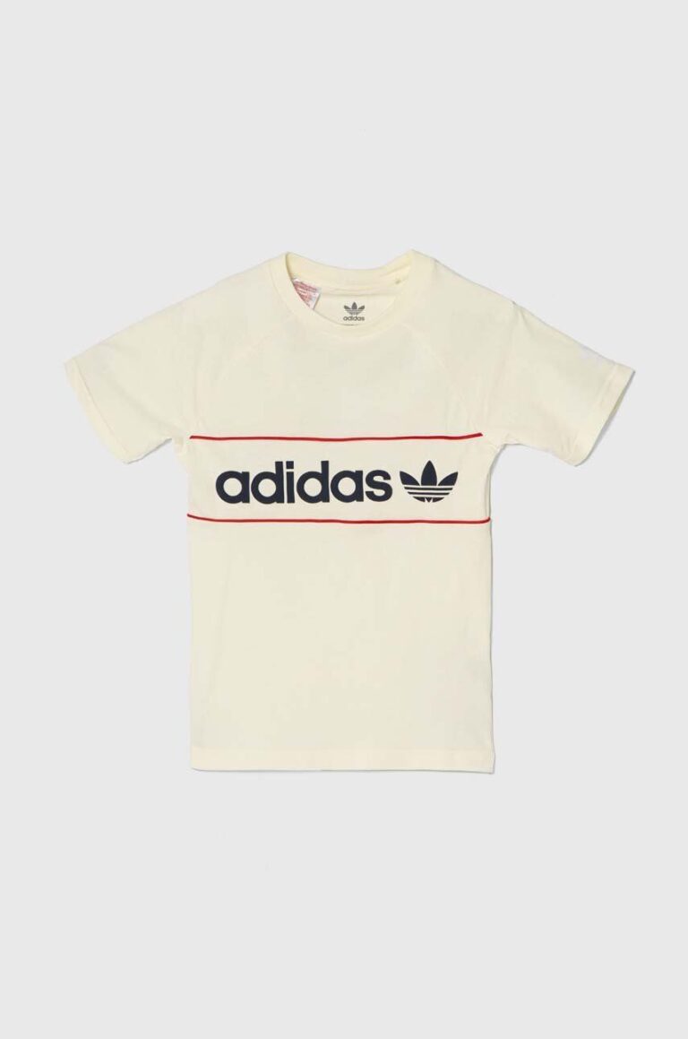 adidas Originals tricou de bumbac pentru copii culoarea bej