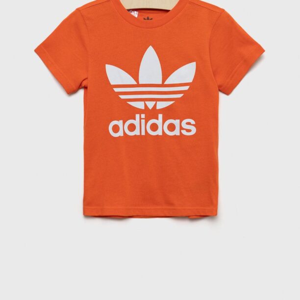 adidas Originals tricou de bumbac pentru copii culoarea portocaliu