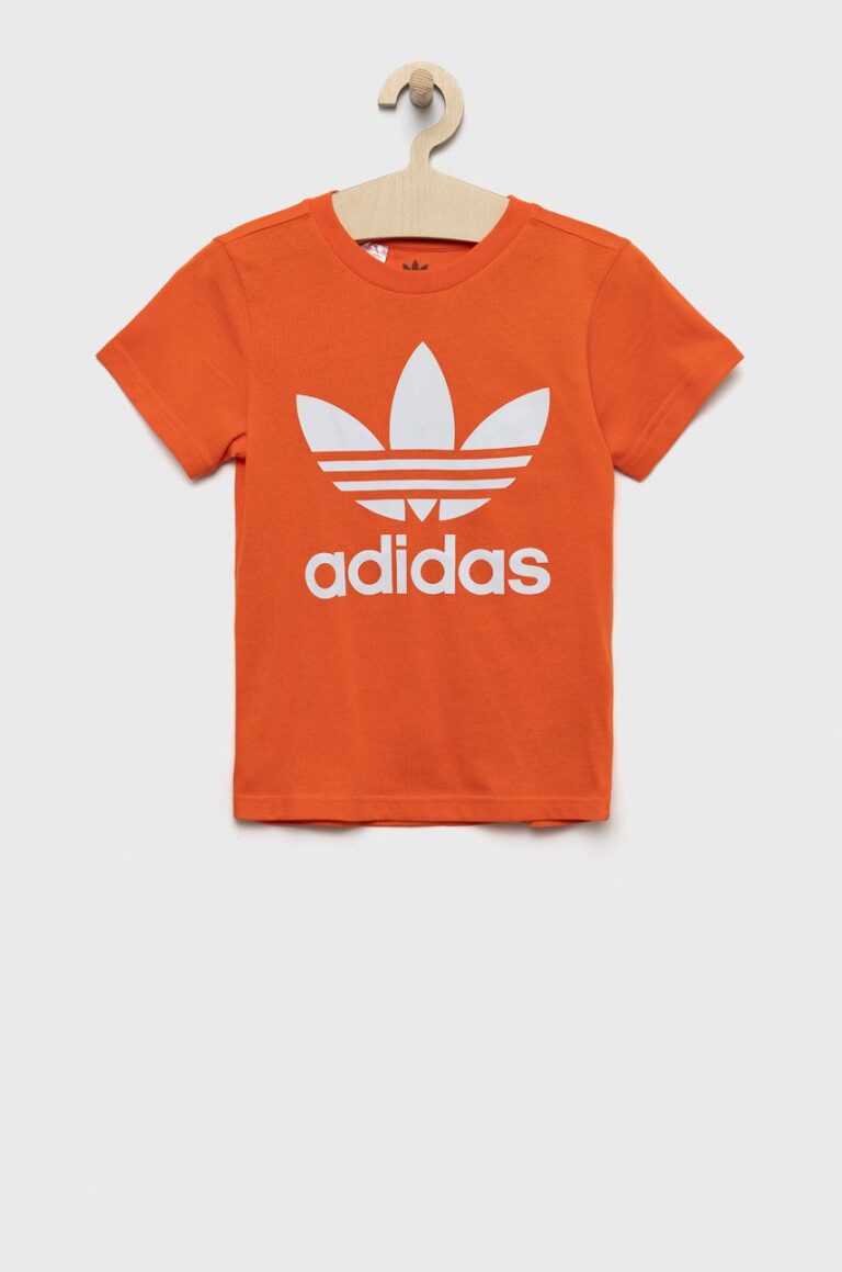 adidas Originals tricou de bumbac pentru copii culoarea portocaliu