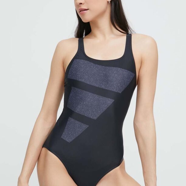 adidas Performance costum de baie dintr-o bucată Big Bars Graphic culoarea negru