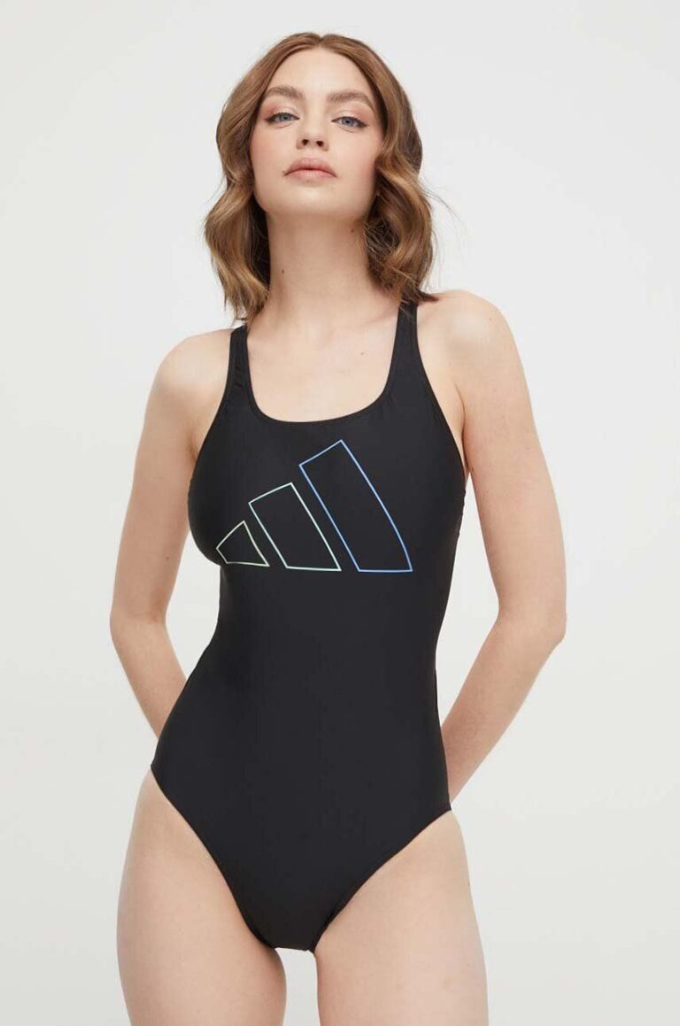 adidas Performance costum de baie dintr-o bucată Big Bars culoarea negru