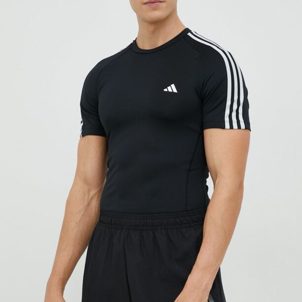 adidas Performance tricou de antrenament Techfit 3-stripes culoarea negru