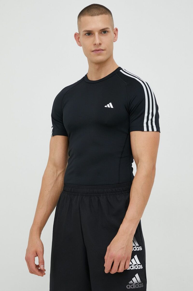 adidas Performance tricou de antrenament Techfit 3-stripes culoarea negru