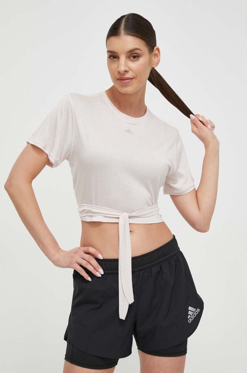 adidas Performance tricou yoga Studio culoarea roz IS2965