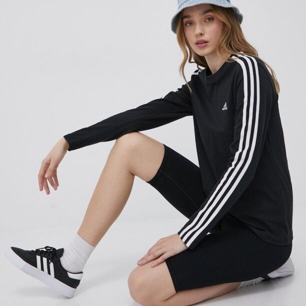 adidas longsleeve din bumbac HF7261 culoarea negru