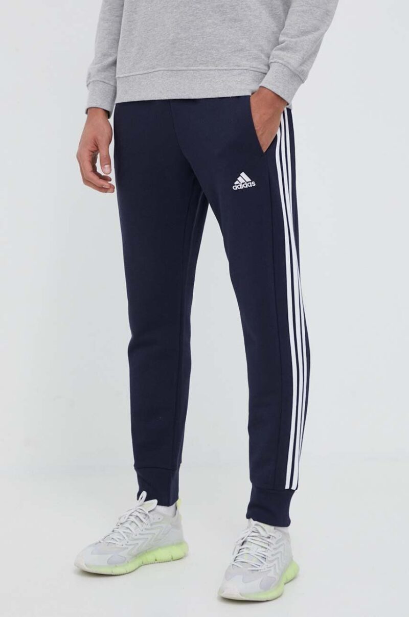 adidas pantaloni de trening din bumbac culoarea albastru marin