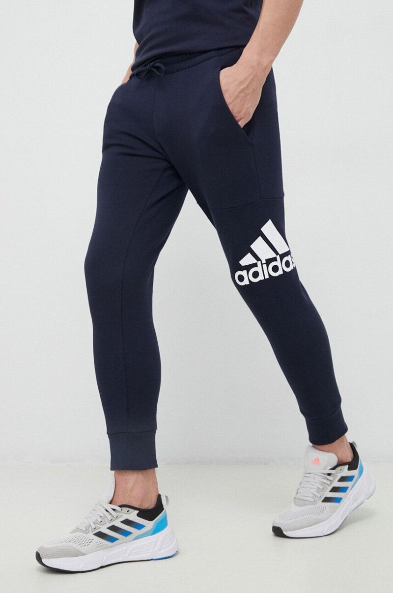 adidas pantaloni de trening din bumbac culoarea albastru marin