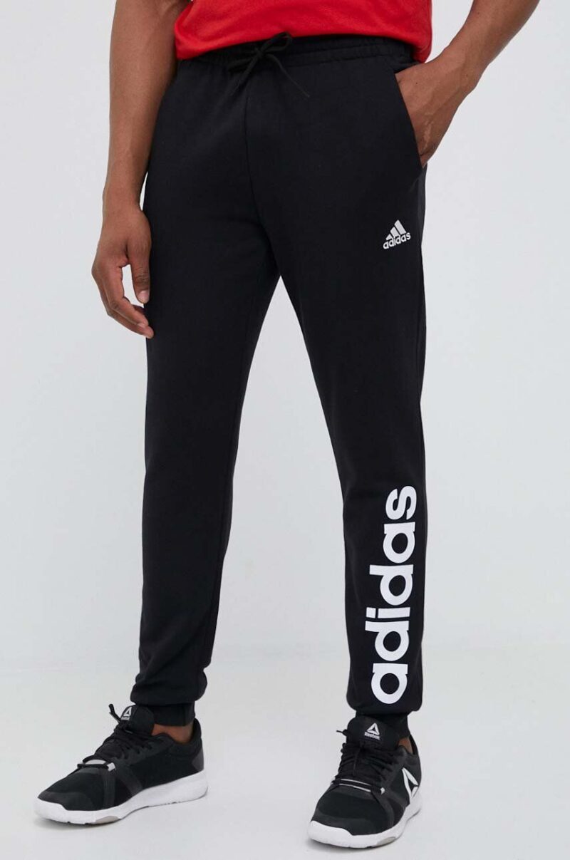 adidas pantaloni de trening din bumbac culoarea negru