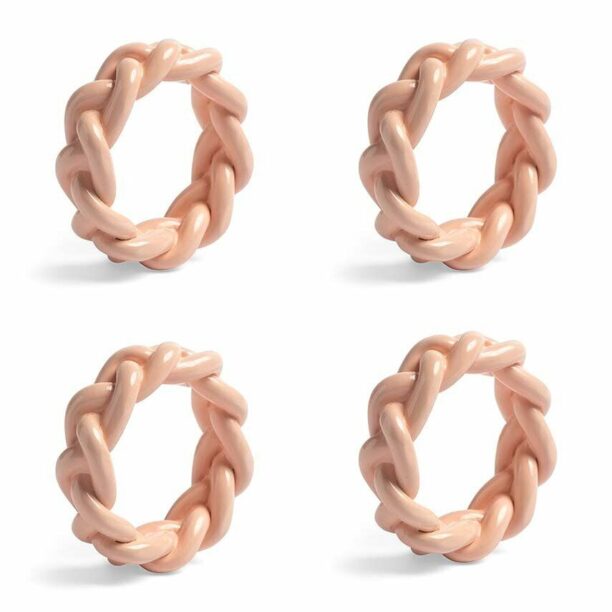 &k amsterdam inele de șervețel Braid Pink Set 4-pack