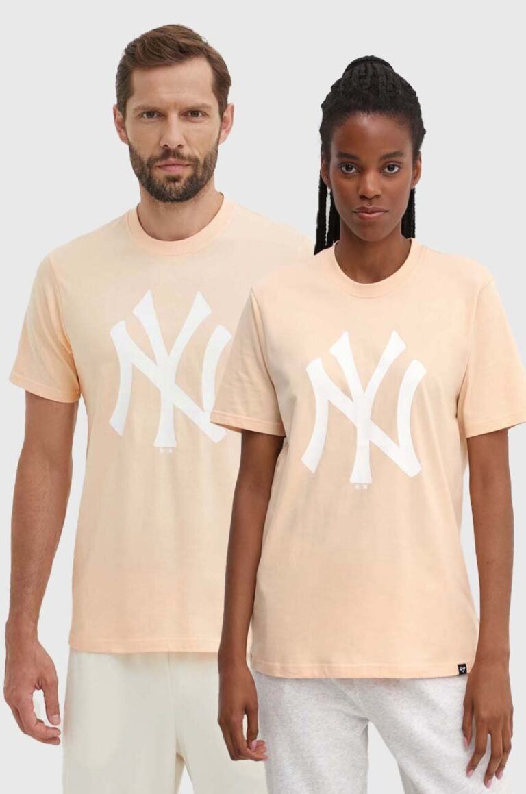 47 brand tricou din bumbac MLB New York Yankees culoarea portocaliu