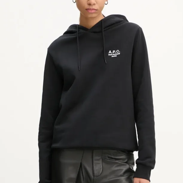 A.P.C. bluza hoodie standard rue madame GOTS culoarea negru