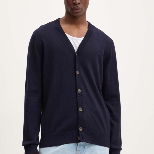 A.P.C. cardigan din lana cardigan joe logo culoarea albastru marin