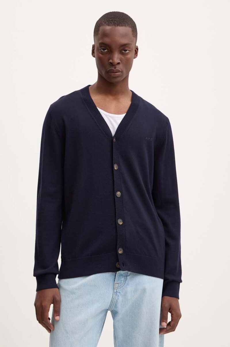 A.P.C. cardigan din lana cardigan joe logo culoarea albastru marin