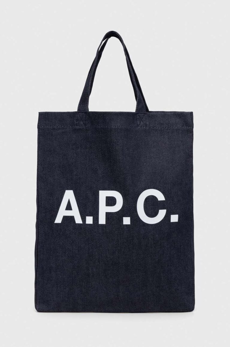 A.P.C. geanta tote lou mini anses culoarea albastru marin