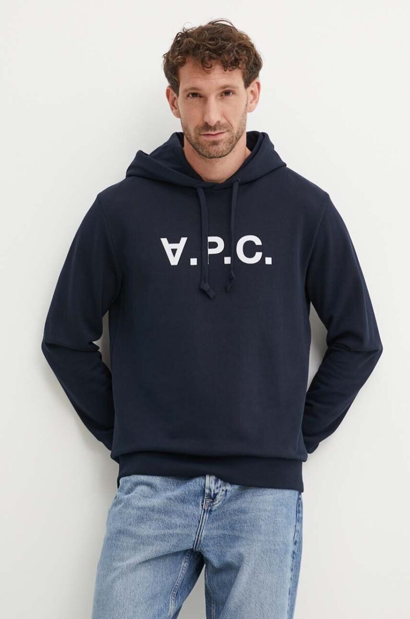 A.P.C. hanorac de bumbac hoodie standard grand vpc GOTS culoarea albastru marin