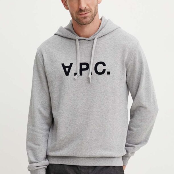 A.P.C. hanorac de bumbac hoodie standard grand vpc GOTS culoarea gri