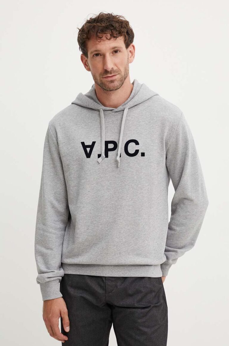 A.P.C. hanorac de bumbac hoodie standard grand vpc GOTS culoarea gri