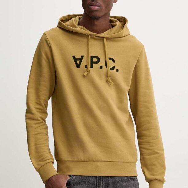 A.P.C. hanorac de bumbac hoodie standard grand vpc GOTS culoarea verde