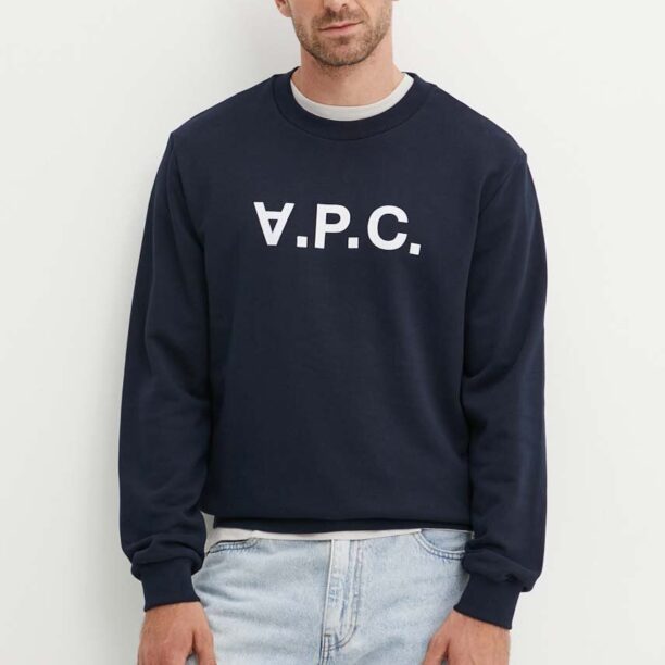 A.P.C. hanorac de bumbac sweat standard grand vpc GOTS culoarea albastru marin