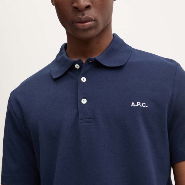 A.P.C. polo de bumbac polo standard GOTS culoarea albastru marin