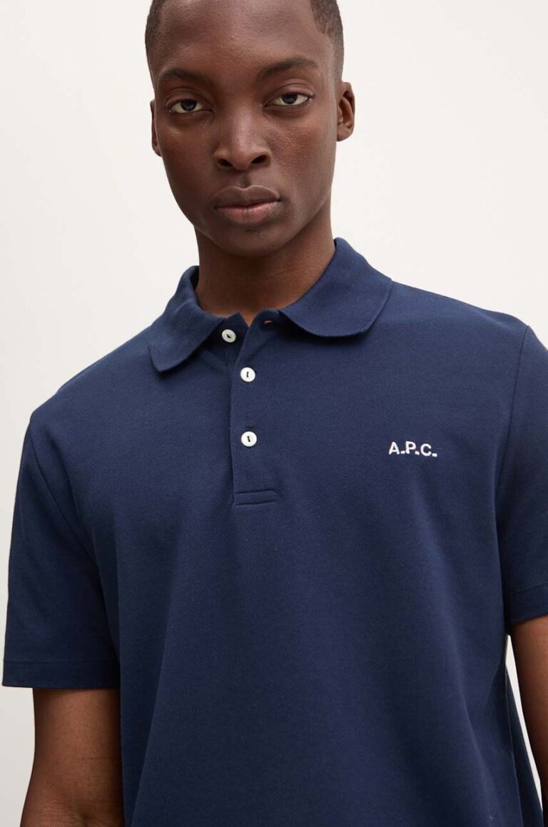 A.P.C. polo de bumbac polo standard GOTS culoarea albastru marin