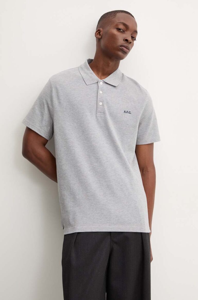 A.P.C. polo de bumbac polo standard GOTS culoarea gri