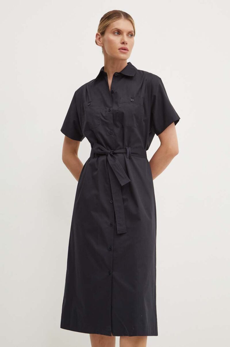 A.P.C. rochie din bumbac robe new drew culoarea albastru marin