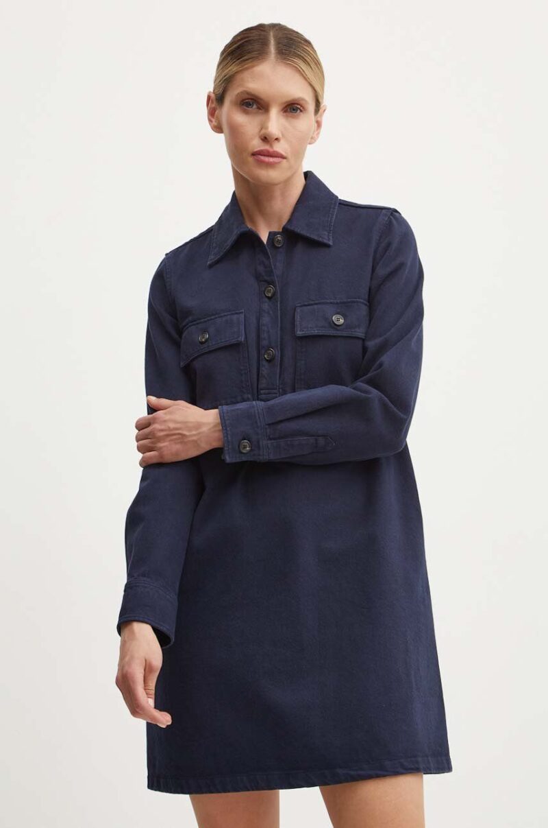 A.P.C. rochie jeans robe mia culoarea albastru marin