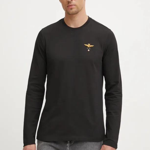 Aeronautica Militare longsleeve din bumbac culoarea negru