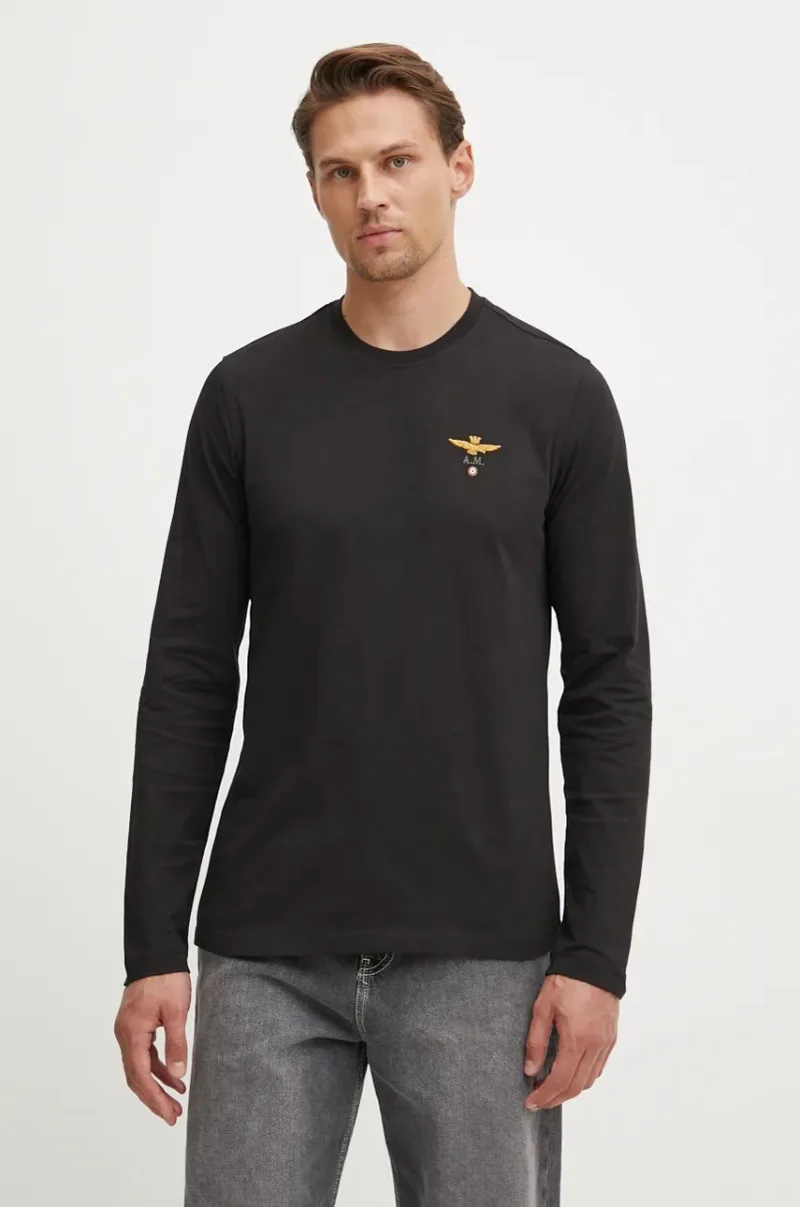 Aeronautica Militare longsleeve din bumbac culoarea negru