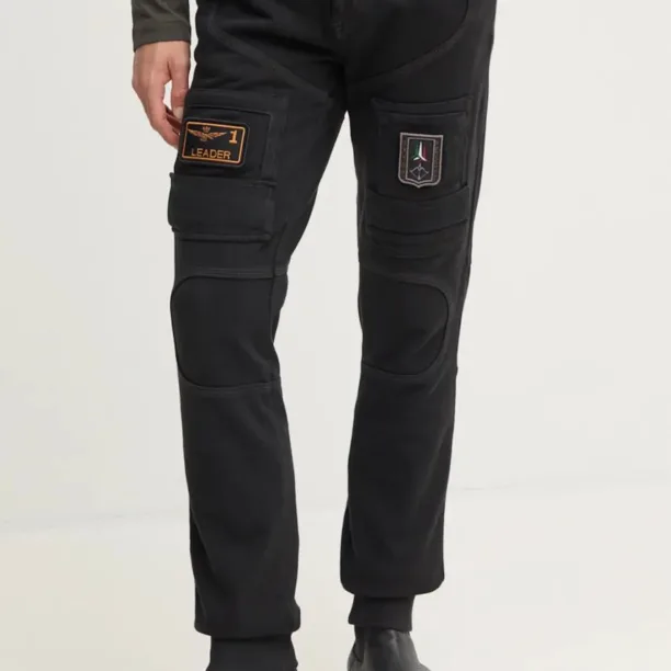 Aeronautica Militare pantaloni de trening din bumbac culoarea negru