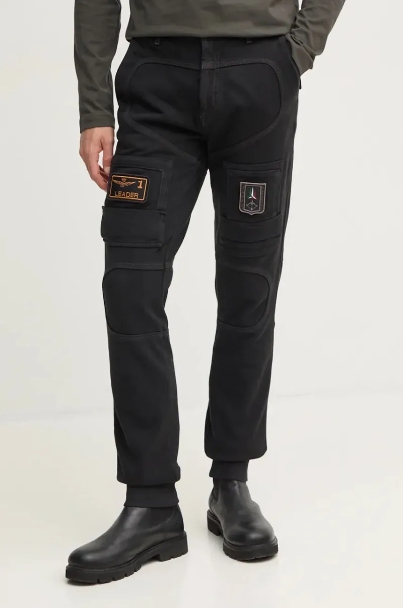 Aeronautica Militare pantaloni de trening din bumbac culoarea negru