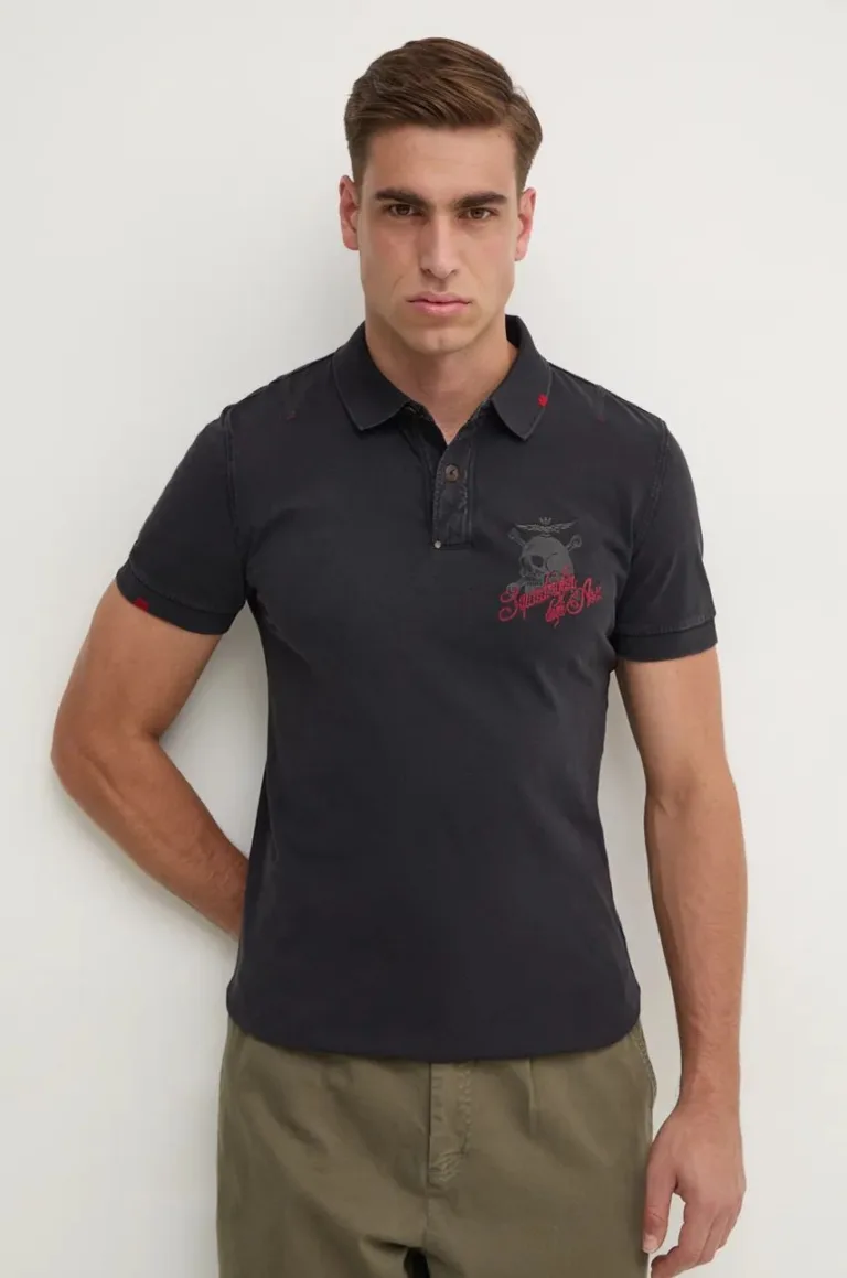 Aeronautica Militare polo de bumbac culoarea gri