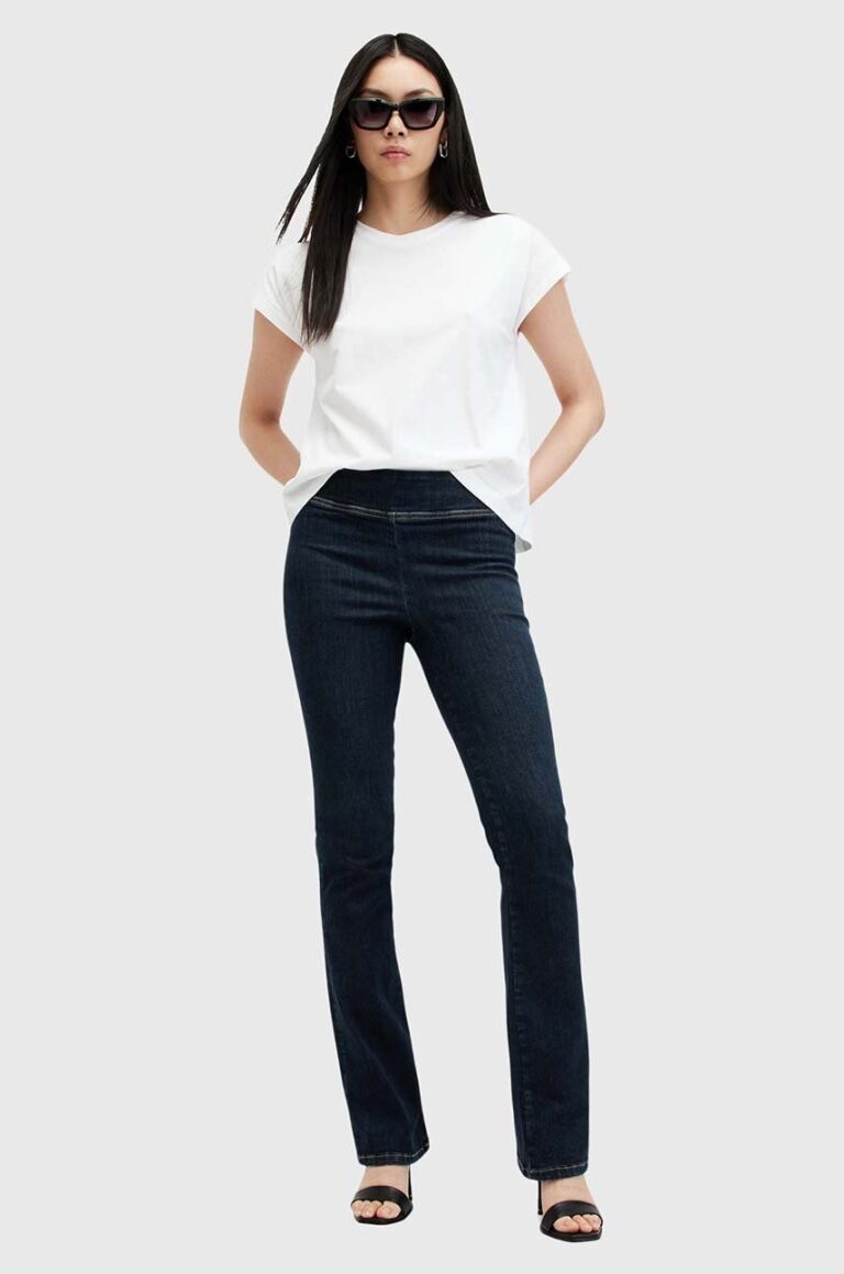 AllSaints blugi din bumbac DANI SIZEME BOOTCUT culoarea albastru marin