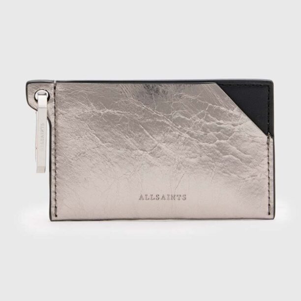 AllSaints carcasa din piele HEX CARDHOLDER culoarea argintiu