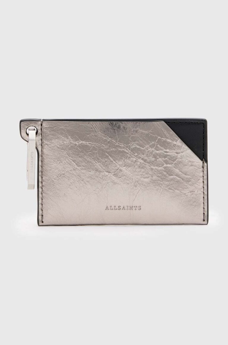 AllSaints carcasa din piele HEX CARDHOLDER culoarea argintiu