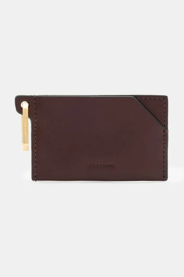 AllSaints carcasa din piele HEX CARDHOLDER culoarea bordo