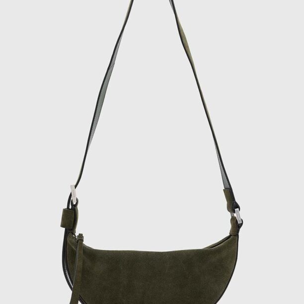 AllSaints geanta de mana din piele intoarsa HALF MOON culoarea verde