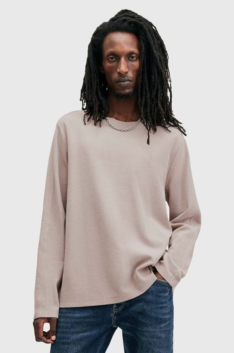 AllSaints longsleeve din bumbac ROWE culoarea bej