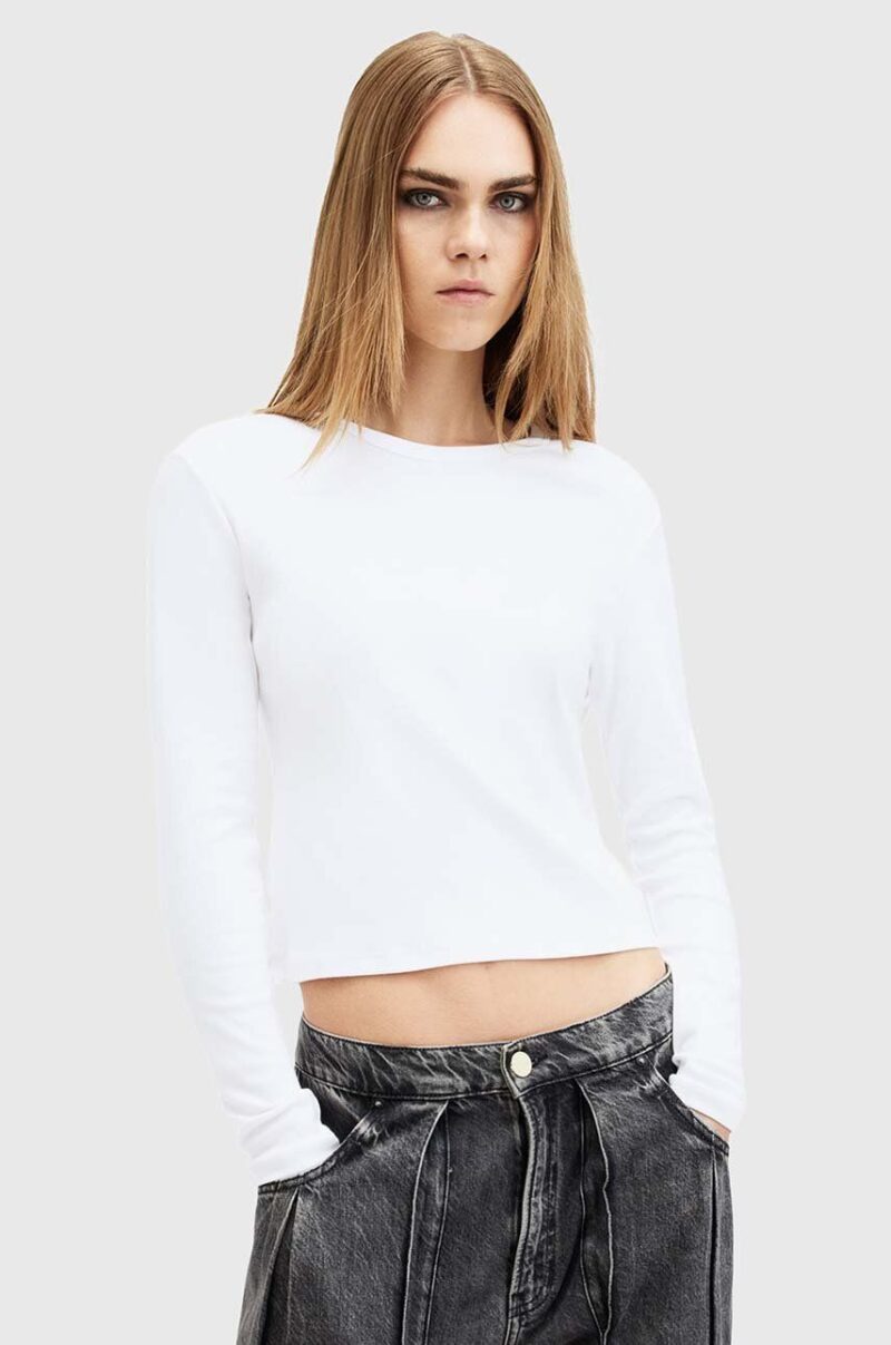 AllSaints longsleeve din bumbac STEVIE LS TEE culoarea alb