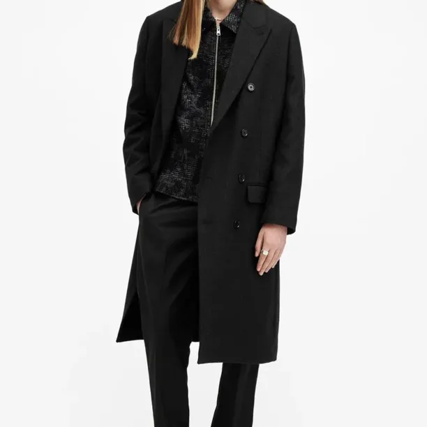 AllSaints palton de lana ARCADE culoarea negru